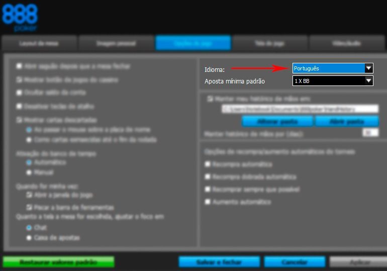 Como alterar idioma para Português na 888 poker