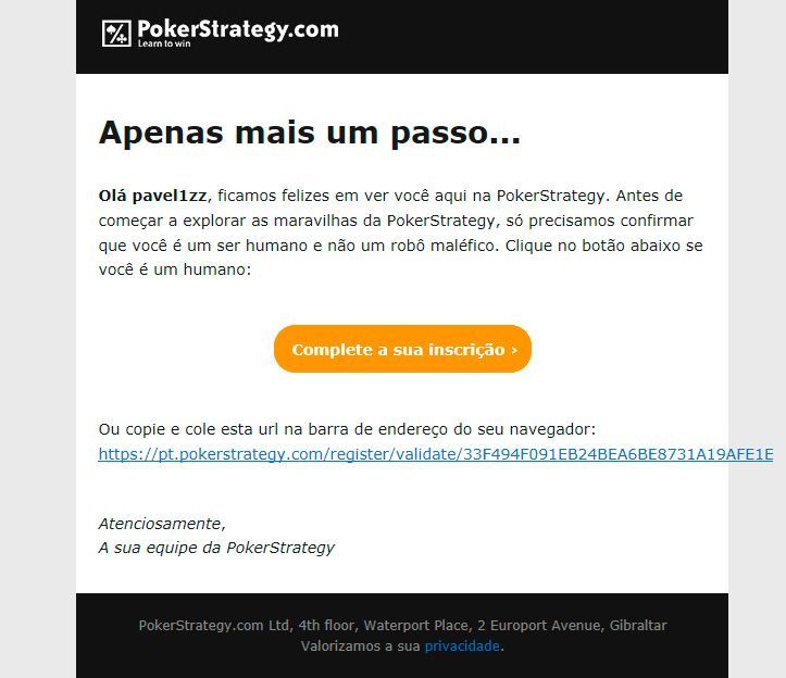 PokerStrategy - Complete a sua inscrição