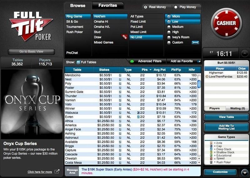Visto de lobby do Full Tilt Poker antes da fusão com a PokerStars